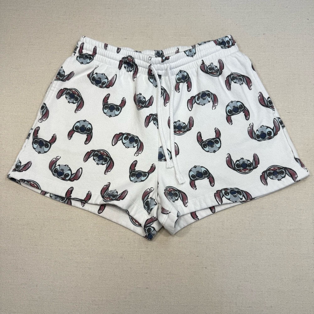 Disney Lounge Shorts White Stitch All over Print Knit Sweat-shorts Juniors M